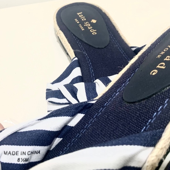 Kate Spade Caliana Stripe Slide Sandal Navy White Flat Designer Summer Shoe 8.5 - Picture 12 of 12